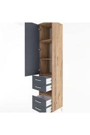 Hyperion Dolap 4 Raflı 4 Çekmeceli Tek Kapaklı 44x44x221 Çam-Antrasit