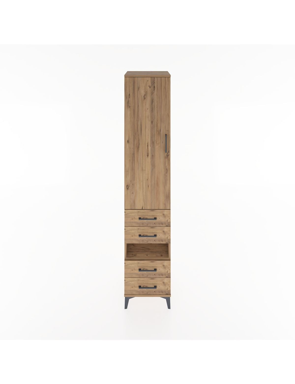 Hyperion Dolap 4 Raflı 4 Çekmeceli Tek Kapaklı 44x44x221 Çam-Çam