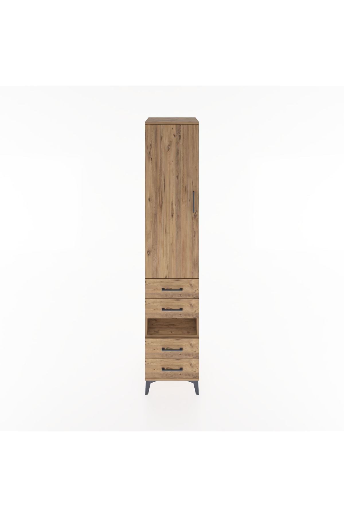 Hyperion Dolap 4 Raflı 4 Çekmeceli Tek Kapaklı 44x44x221 Çam-Çam