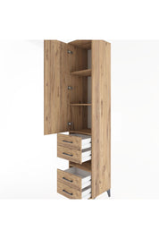 Hyperion Dolap 4 Raflı 4 Çekmeceli Tek Kapaklı 44x44x221 Çam-Çam
