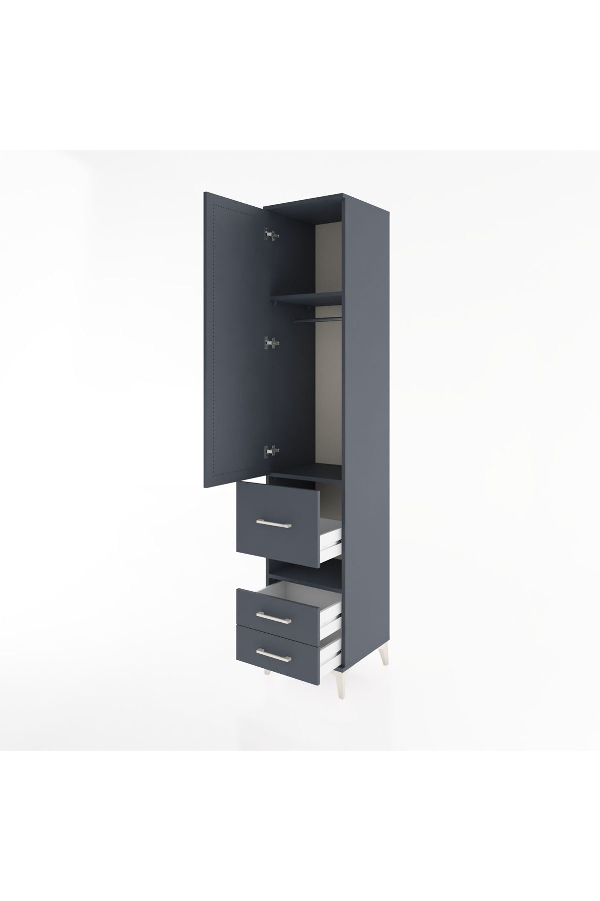 Hyperion Dolap 3 Raflı 3 Çekmeceli Tek Askılı 44x44x221 Antrasit-Antrasit