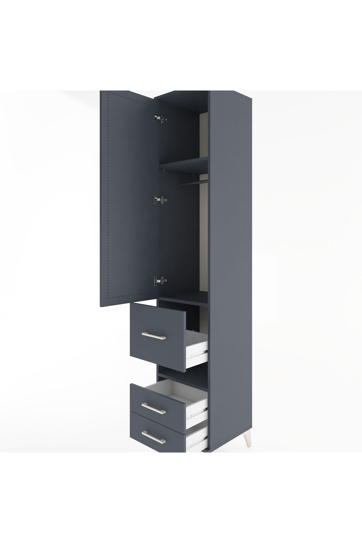 Hyperion Dolap 3 Raflı 3 Çekmeceli Tek Askılı 44x44x221 Antrasit-Antrasit