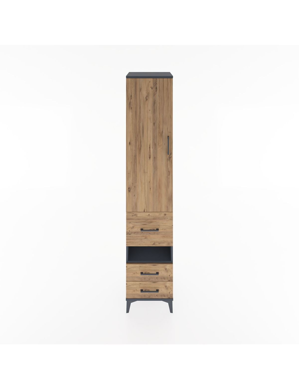 Hyperion Dolap 3 Raflı 3 Çekmeceli Tek Askılı 44x44x221 Antrasit-Çam