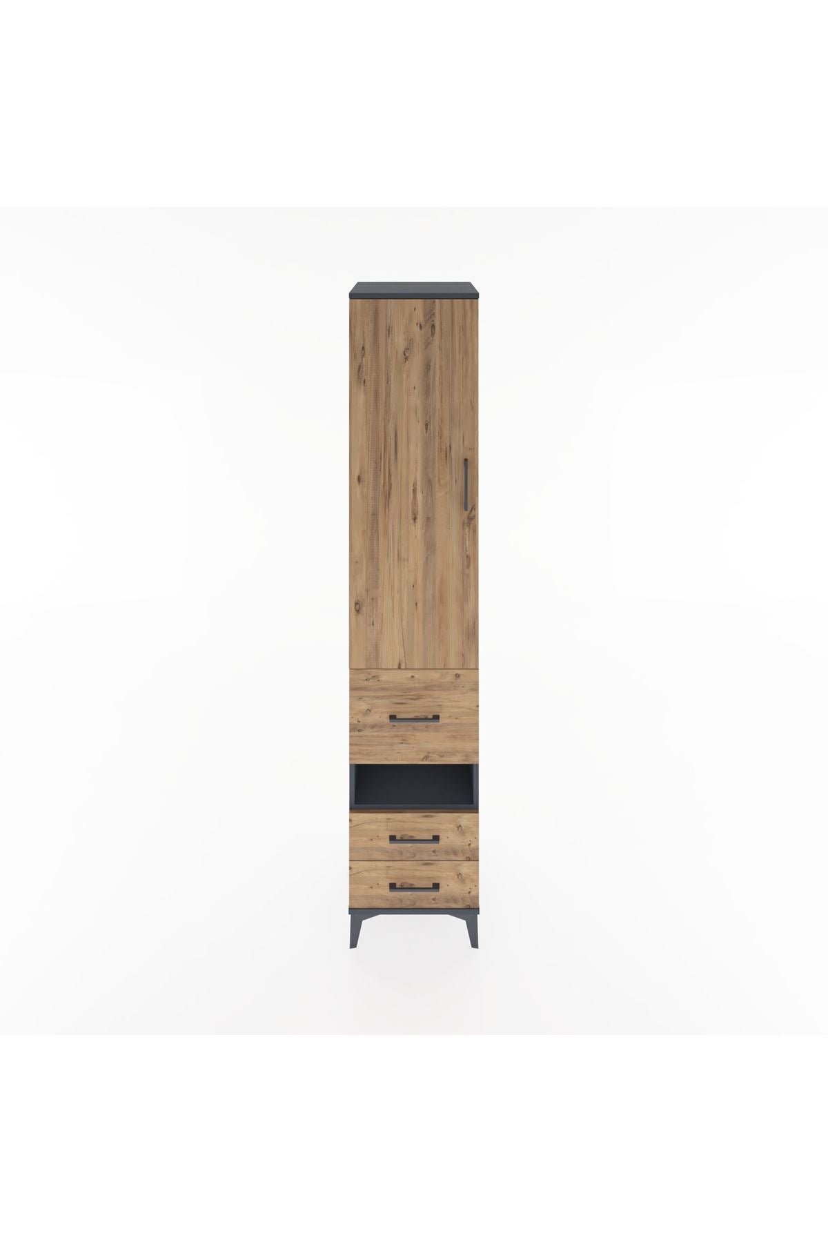 Hyperion Dolap 3 Raflı 3 Çekmeceli Tek Askılı 44x44x221 Antrasit-Çam