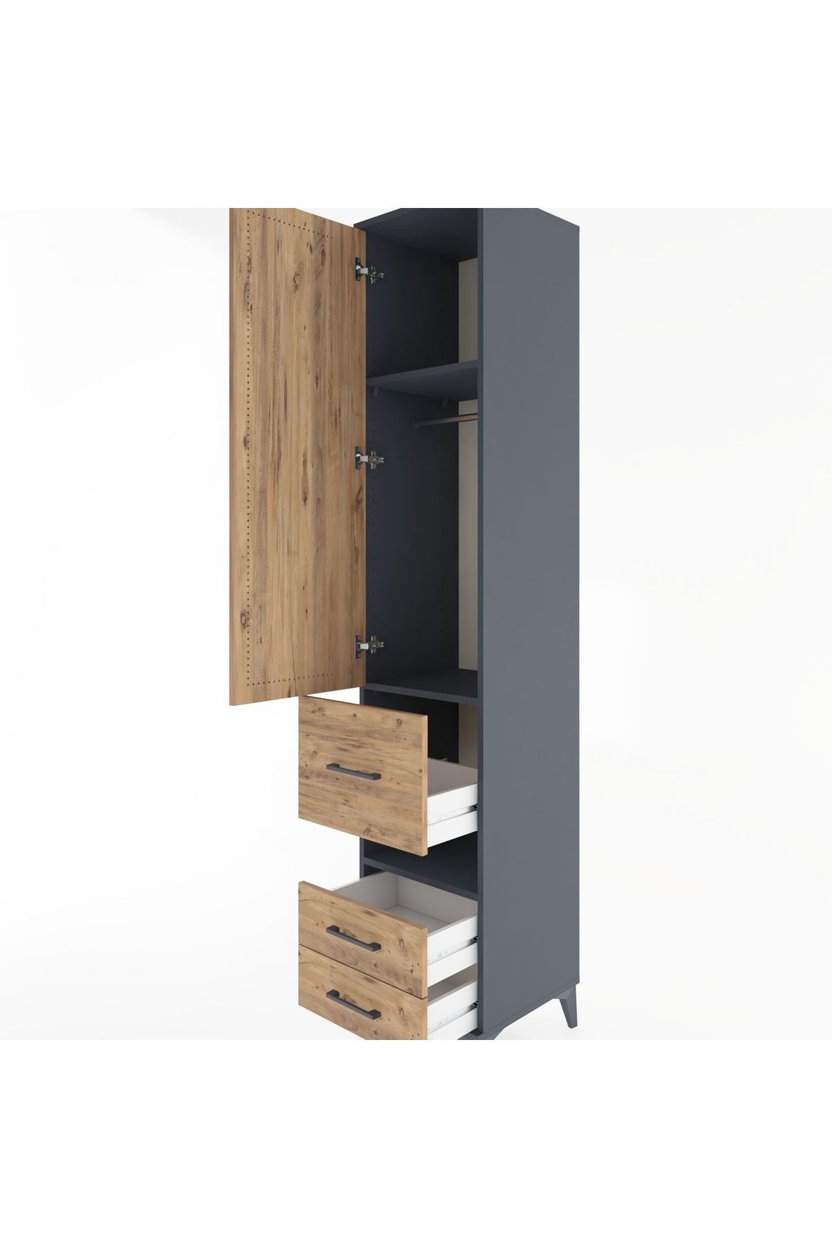 Hyperion Dolap 3 Raflı 3 Çekmeceli Tek Askılı 44x44x221 Antrasit-Çam