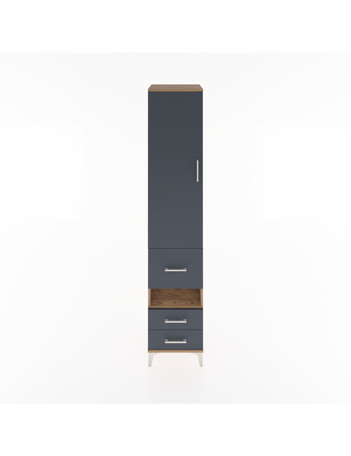 Hyperion Dolap 3 Raflı 3 Çekmeceli Tek Askılı 44x44x221 Çam-Antrasit