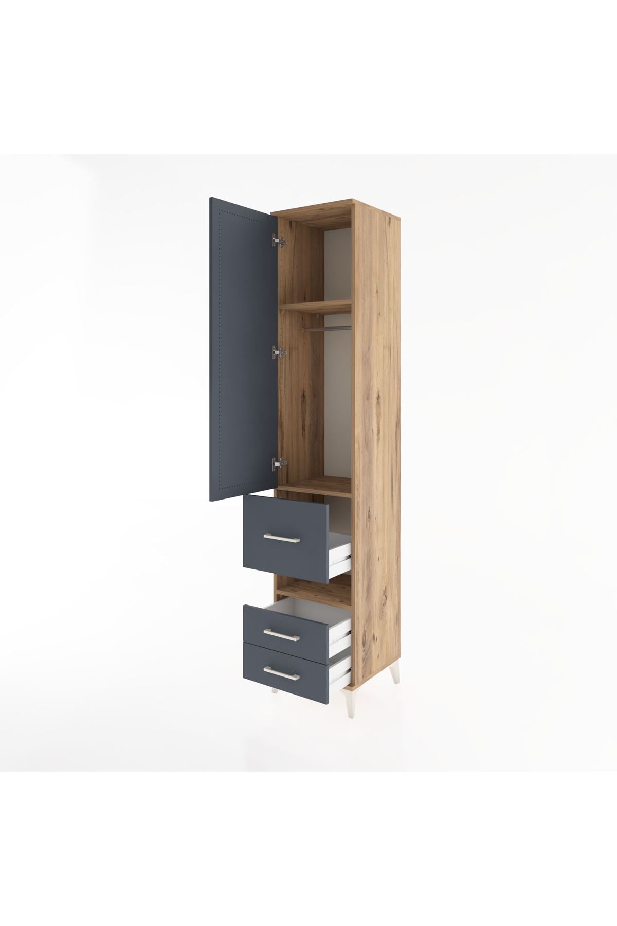 Hyperion Dolap 3 Raflı 3 Çekmeceli Tek Askılı 44x44x221 Çam-Antrasit