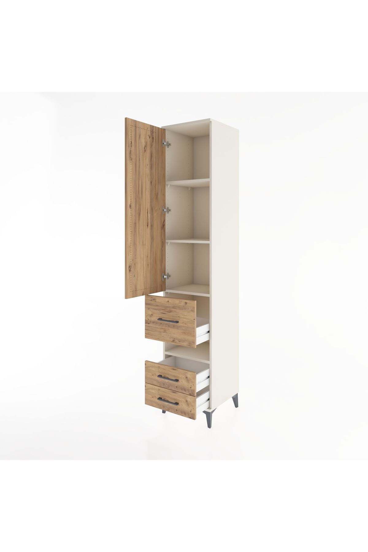 Hyperion Dolap 4 Raflı 3 Çekmeceli Tek Kapaklı 44x44x221 Aytaşı-Çam