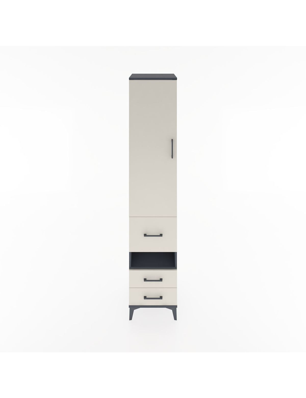 Hyperion Dolap 4 Raflı 3 Çekmeceli Tek Kapaklı 44x44x221 Antrasit-Aytaşı