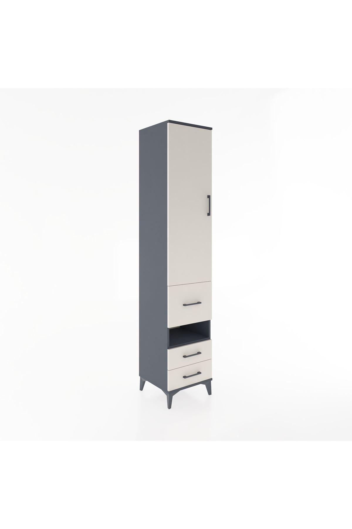 Hyperion Dolap 4 Raflı 3 Çekmeceli Tek Kapaklı 44x44x221 Antrasit-Aytaşı