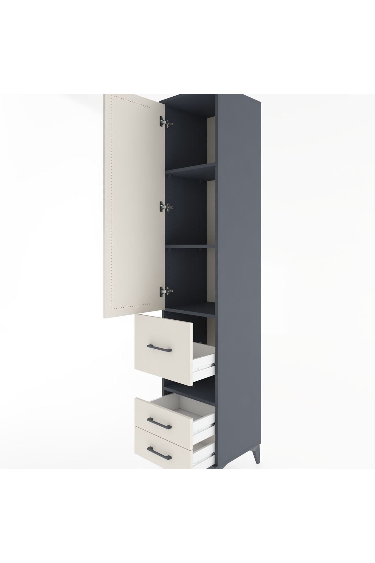 Hyperion Dolap 4 Raflı 3 Çekmeceli Tek Kapaklı 44x44x221 Antrasit-Aytaşı