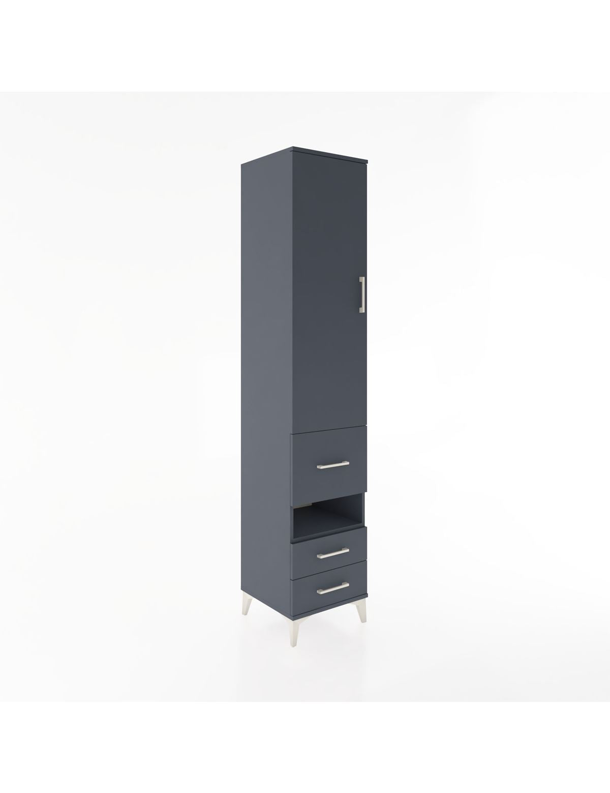 Hyperion Dolap 4 Raflı 3 Çekmeceli Tek Kapaklı 44x44x221 Antrasit-Antrasit