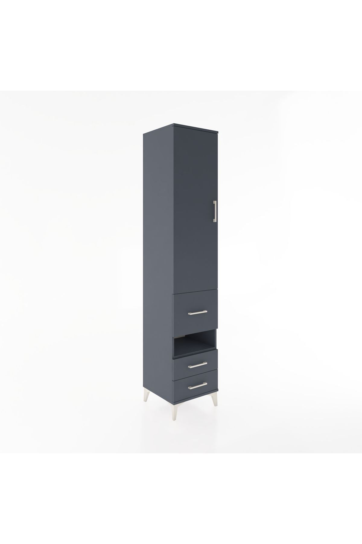 Hyperion Dolap 4 Raflı 3 Çekmeceli Tek Kapaklı 44x44x221 Antrasit-Antrasit