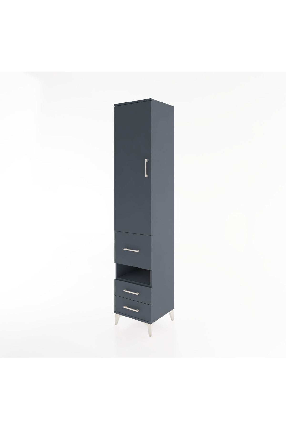 Hyperion Dolap 4 Raflı 3 Çekmeceli Tek Kapaklı 44x44x221 Antrasit-Antrasit