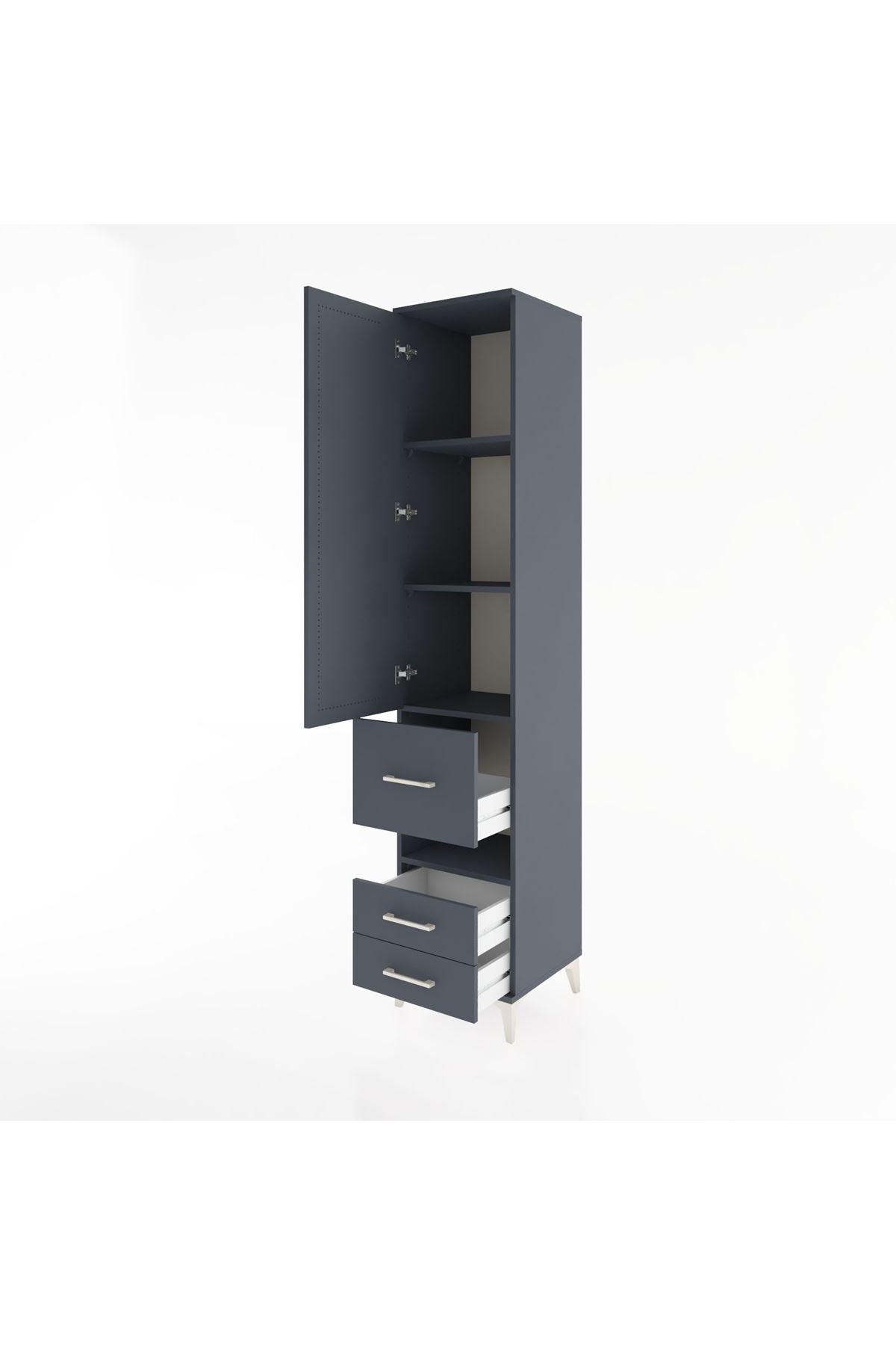 Hyperion Dolap 4 Raflı 3 Çekmeceli Tek Kapaklı 44x44x221 Antrasit-Antrasit