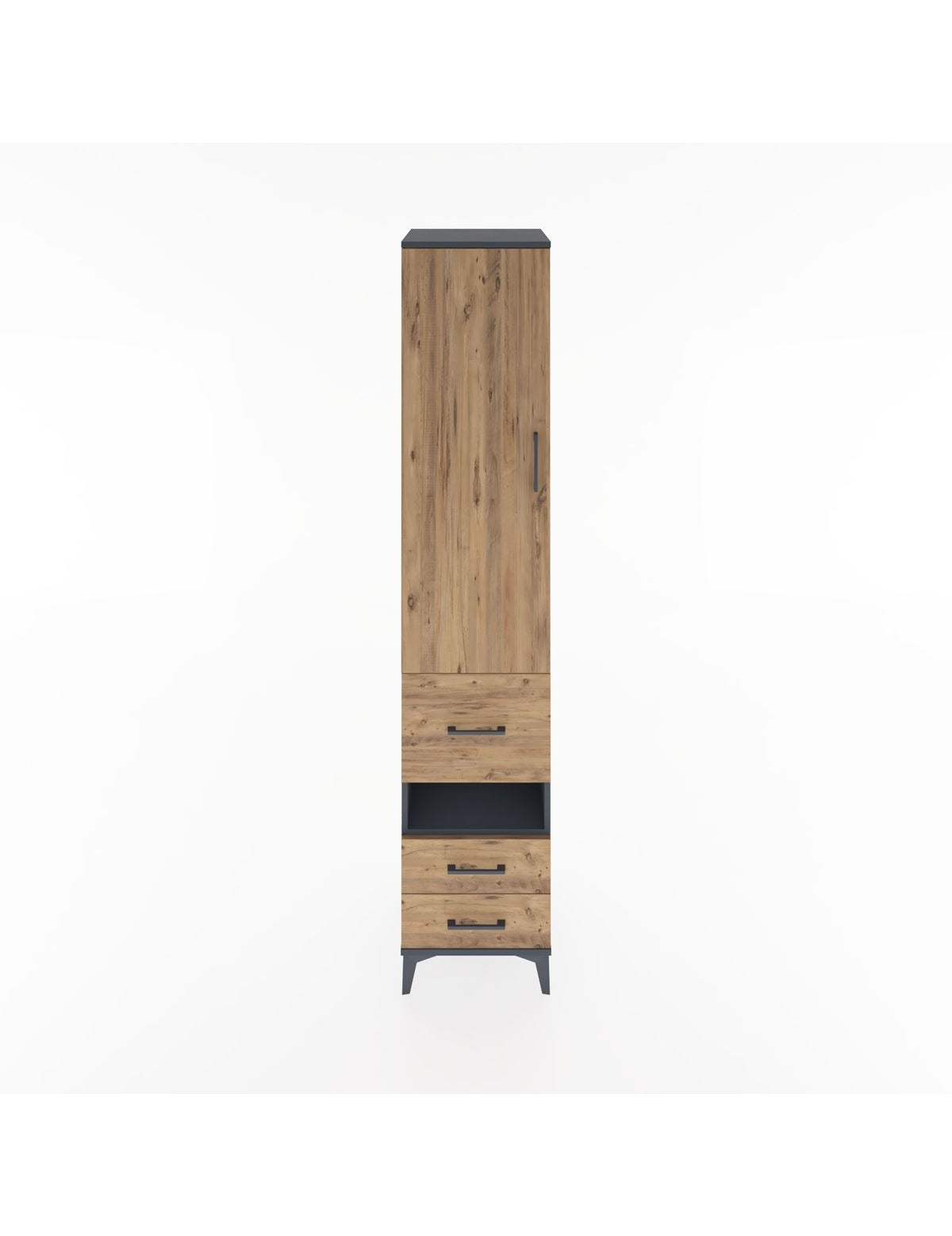 Hyperion Dolap 4 Raflı 3 Çekmeceli Tek Kapaklı 44x44x221 Antrasit-Çam