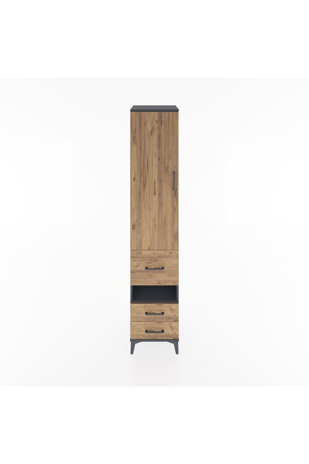 Hyperion Dolap 4 Raflı 3 Çekmeceli Tek Kapaklı 44x44x221 Antrasit-Çam