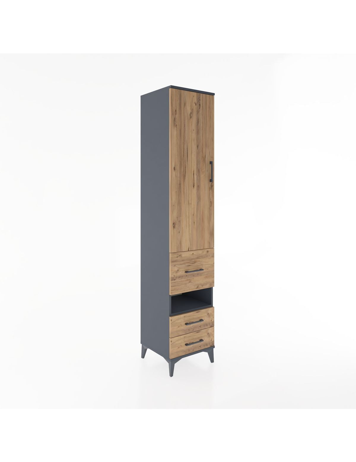 Hyperion Dolap 4 Raflı 3 Çekmeceli Tek Kapaklı 44x44x221 Antrasit-Çam