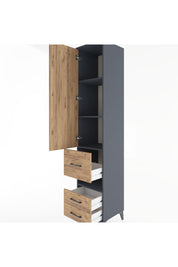 Hyperion Dolap 4 Raflı 3 Çekmeceli Tek Kapaklı 44x44x221 Antrasit-Çam
