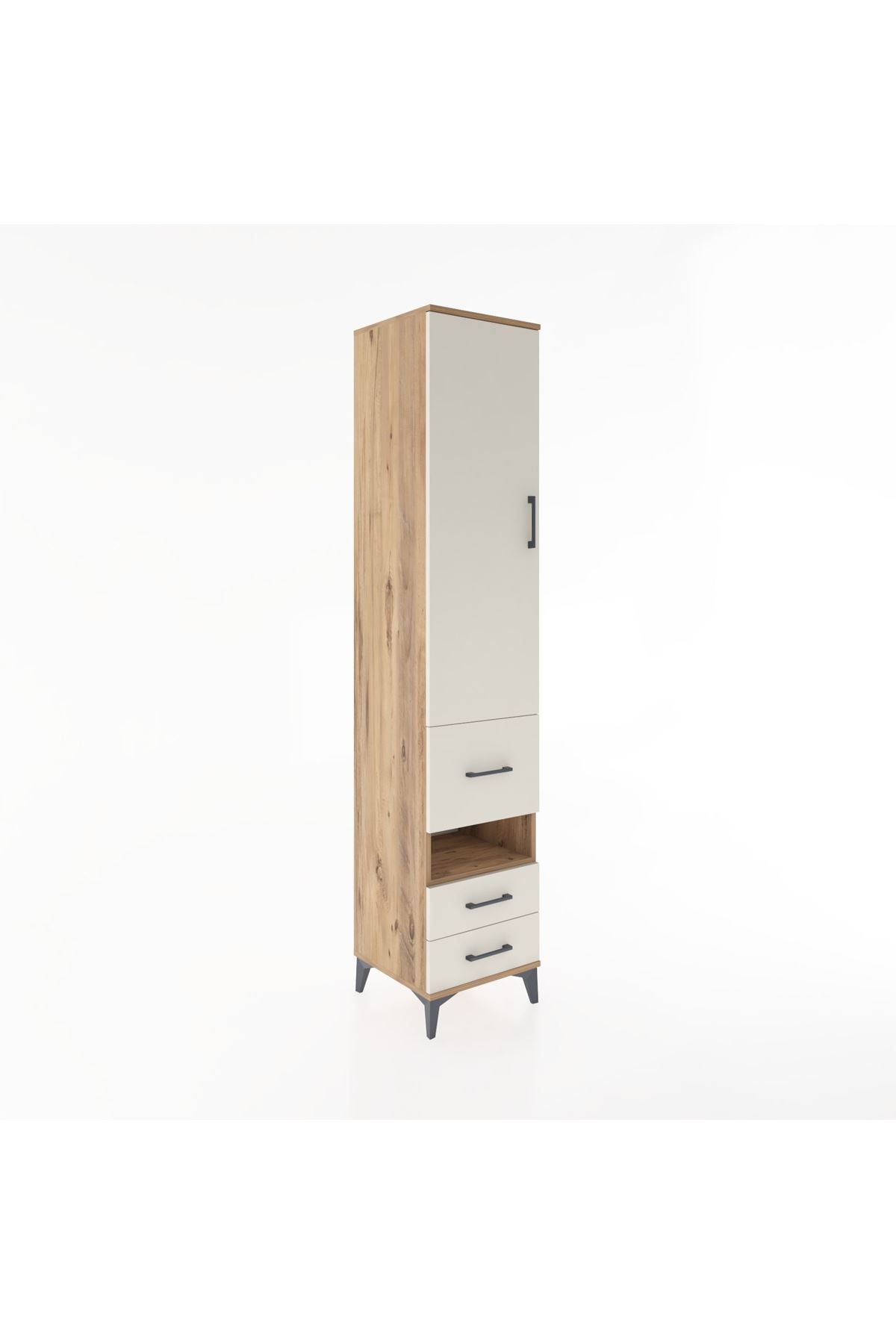 Hyperion Dolap 4 Raflı 3 Çekmeceli Tek Kapaklı 44x44x221 Çam-Aytaşı