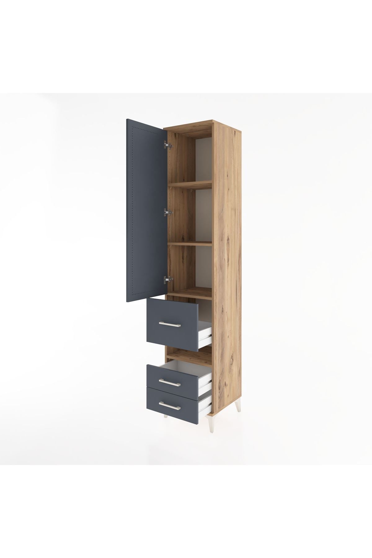 Hyperion Dolap 4 Raflı 3 Çekmeceli Tek Kapaklı 44x44x221 Çam-Antrasit