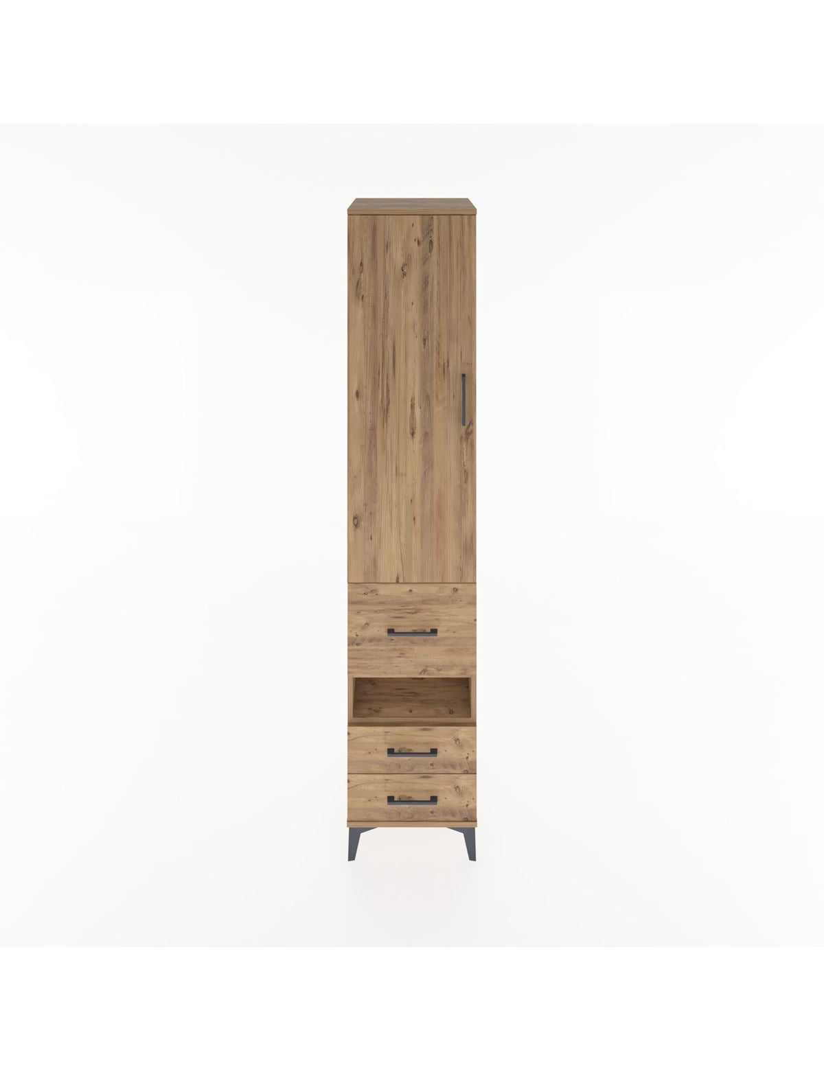 Hyperion Dolap 4 Raflı 3 Çekmeceli Tek Kapaklı 44x44x221 Çam-Çam