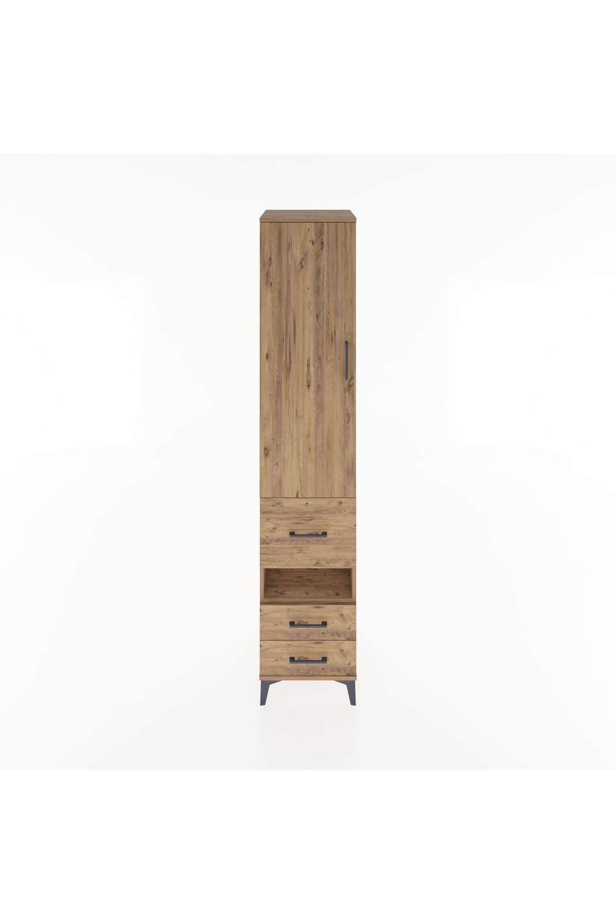 Hyperion Dolap 4 Raflı 3 Çekmeceli Tek Kapaklı 44x44x221 Çam-Çam