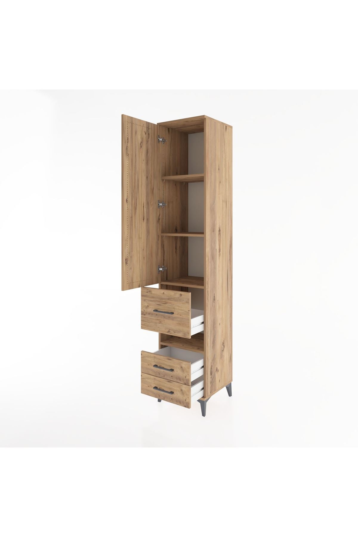 Hyperion Dolap 4 Raflı 3 Çekmeceli Tek Kapaklı 44x44x221 Çam-Çam