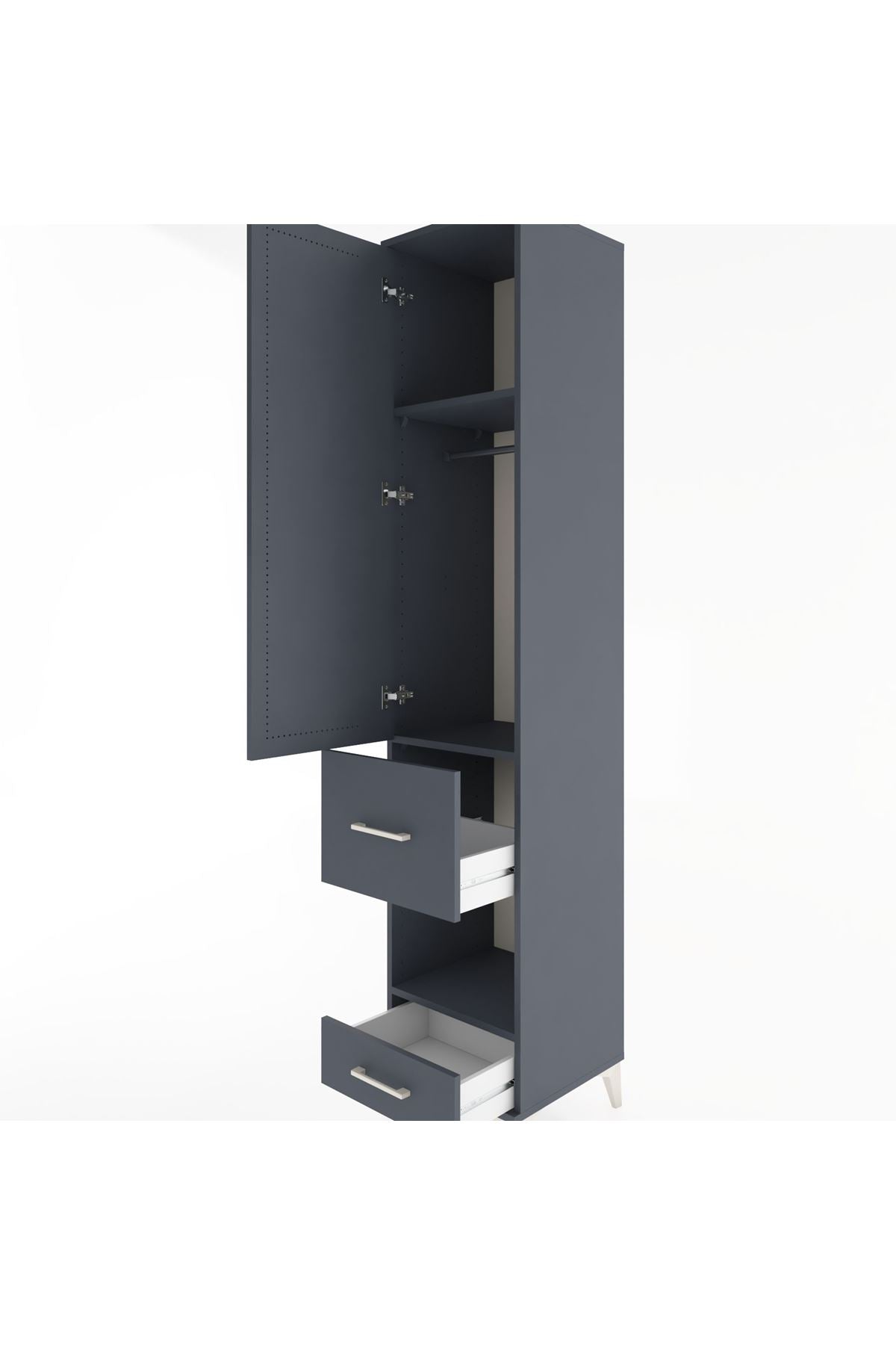 Hyperion Dolap 3 Raflı 2 Çekmeceli Tek Askılı 44x44x221 Antrasit-Antrasit