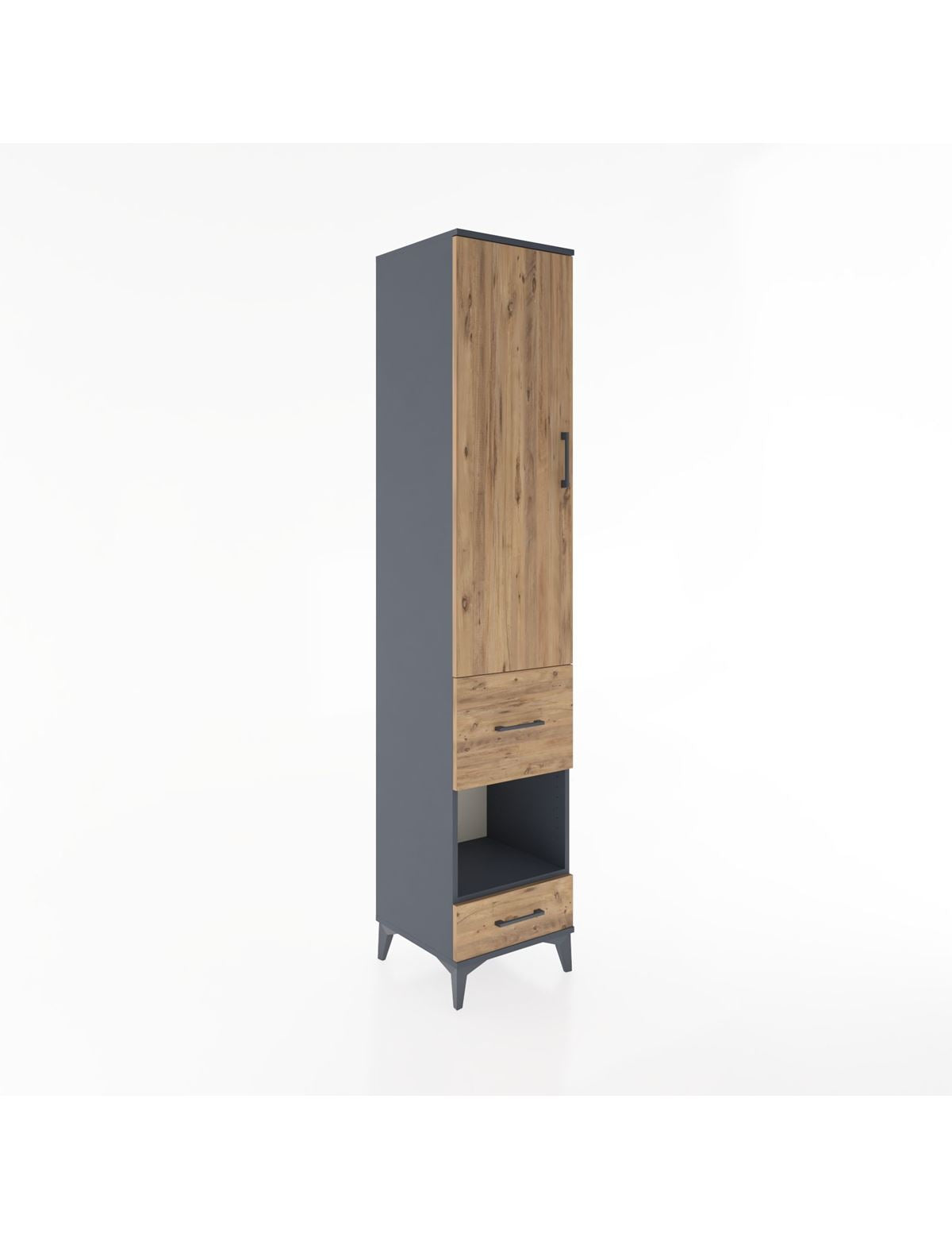 Hyperion Dolap 3 Raflı 2 Çekmeceli Tek Askılı 44x44x221 Antrasit-Çam