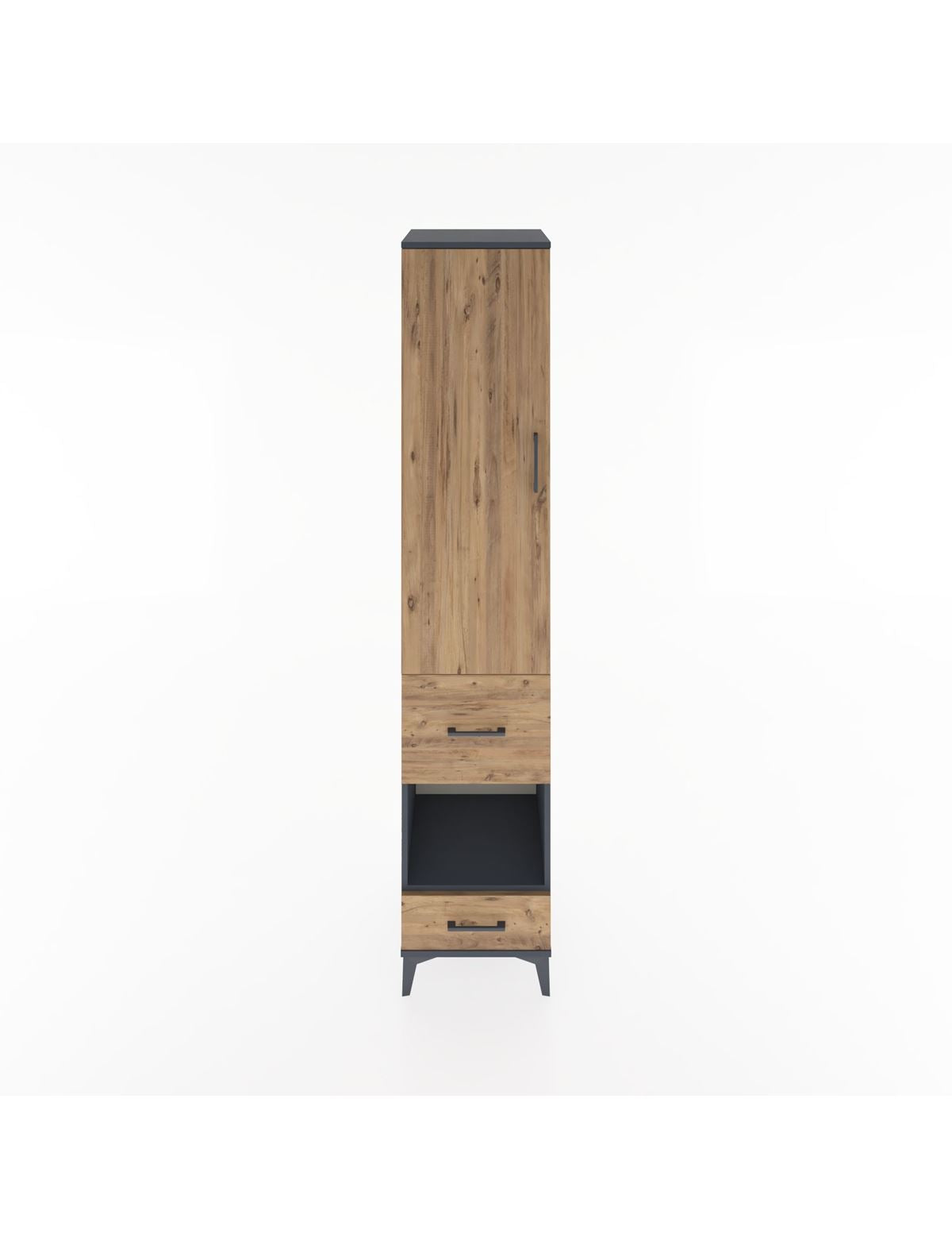 Hyperion Dolap 3 Raflı 2 Çekmeceli Tek Askılı 44x44x221 Antrasit-Çam