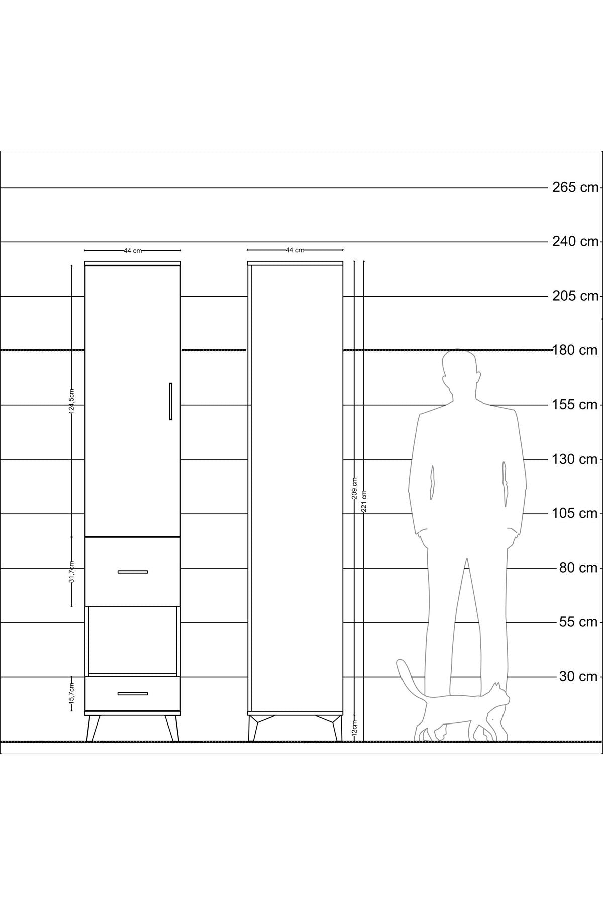 Hyperion Dolap 3 Raflı 2 Çekmeceli Tek Askılı 44x44x221 Çam-Aytaşı