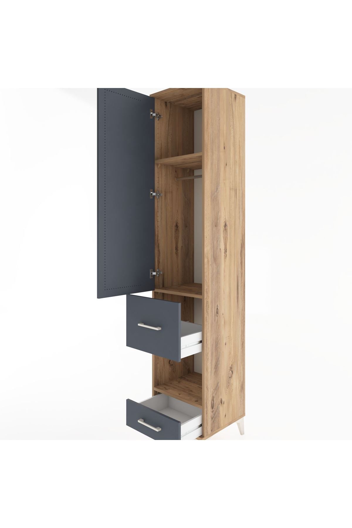 Hyperion Dolap 3 Raflı 2 Çekmeceli Tek Askılı 44x44x221 Çam-Antrasit