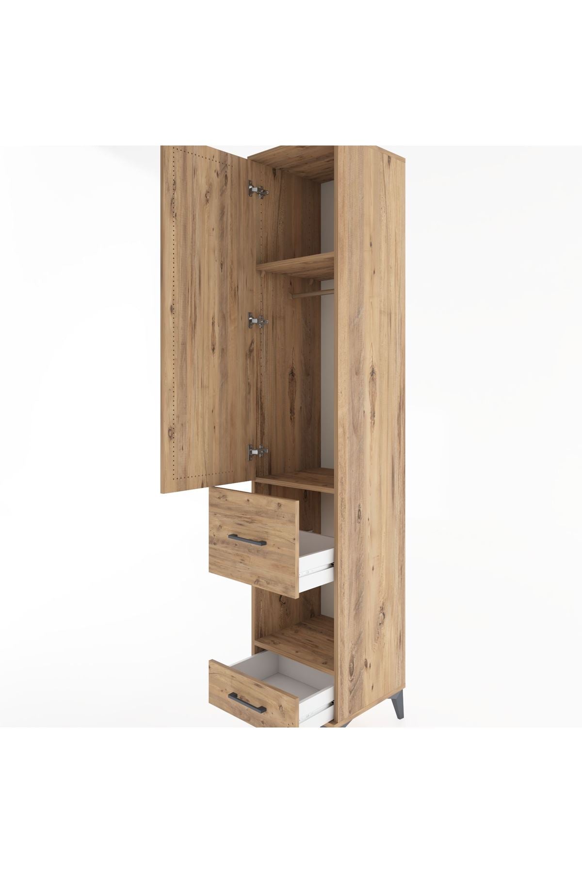 Hyperion Dolap 3 Raflı 2 Çekmeceli Tek Askılı 44x44x221 Çam-Çam