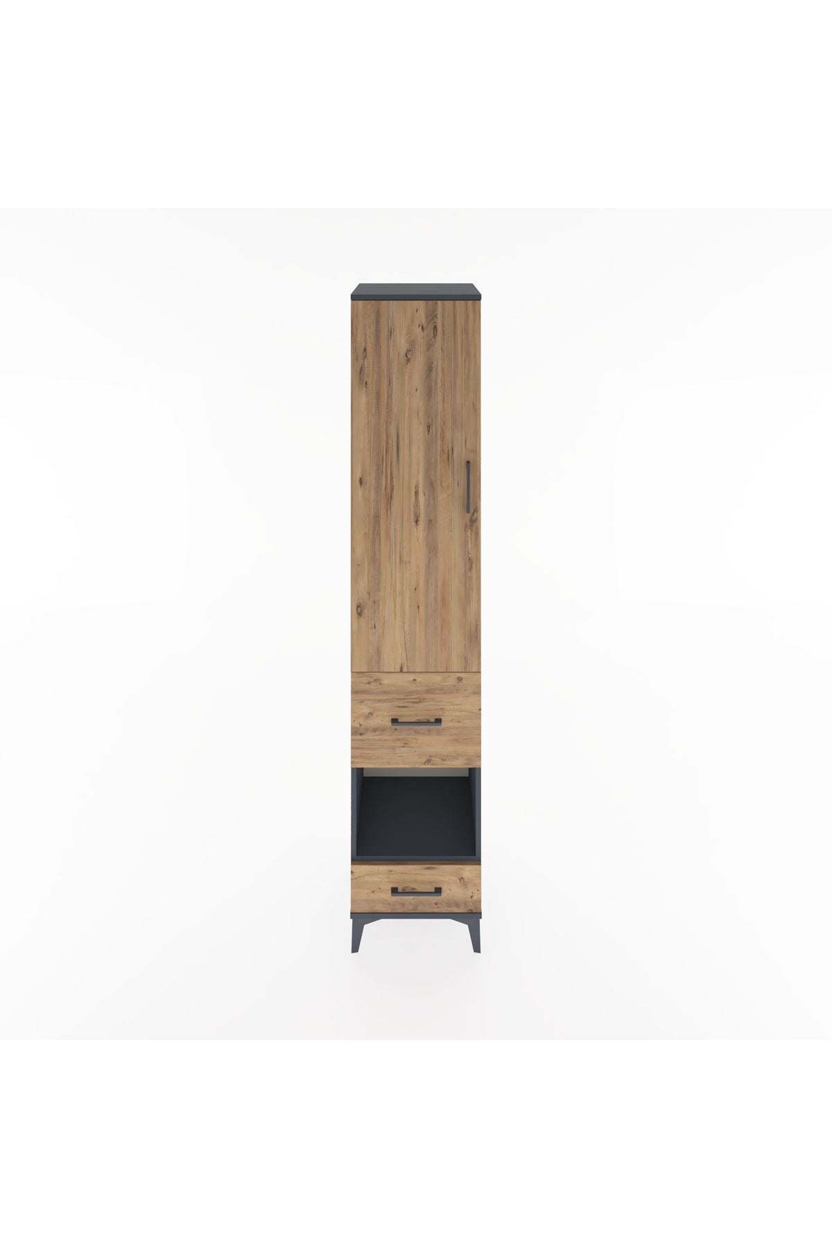 Hyperion Dolap 4 Raflı 2 Çekmeceli Tek Kapaklı 44x44x221 Antrasit-Çam