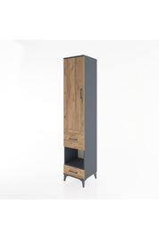 Hyperion Dolap 4 Raflı 2 Çekmeceli Tek Kapaklı 44x44x221 Antrasit-Çam