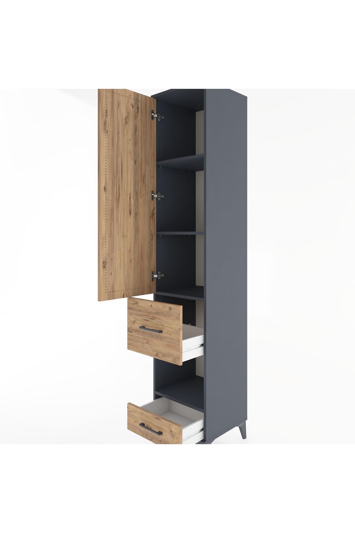 Hyperion Dolap 4 Raflı 2 Çekmeceli Tek Kapaklı 44x44x221 Antrasit-Çam