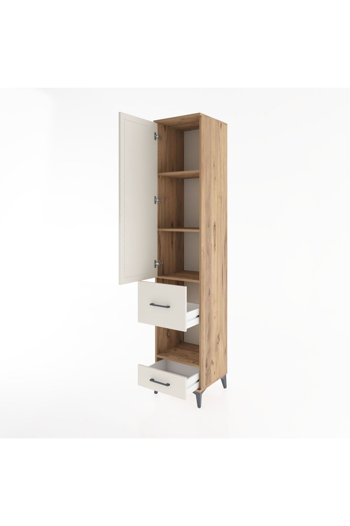 Hyperion Dolap 4 Raflı 2 Çekmeceli Tek Kapaklı 44x44x221 Çam-Aytaşı