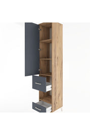 Hyperion Dolap 4 Raflı 2 Çekmeceli Tek Kapaklı 44x44x221 Çam-Antrasit