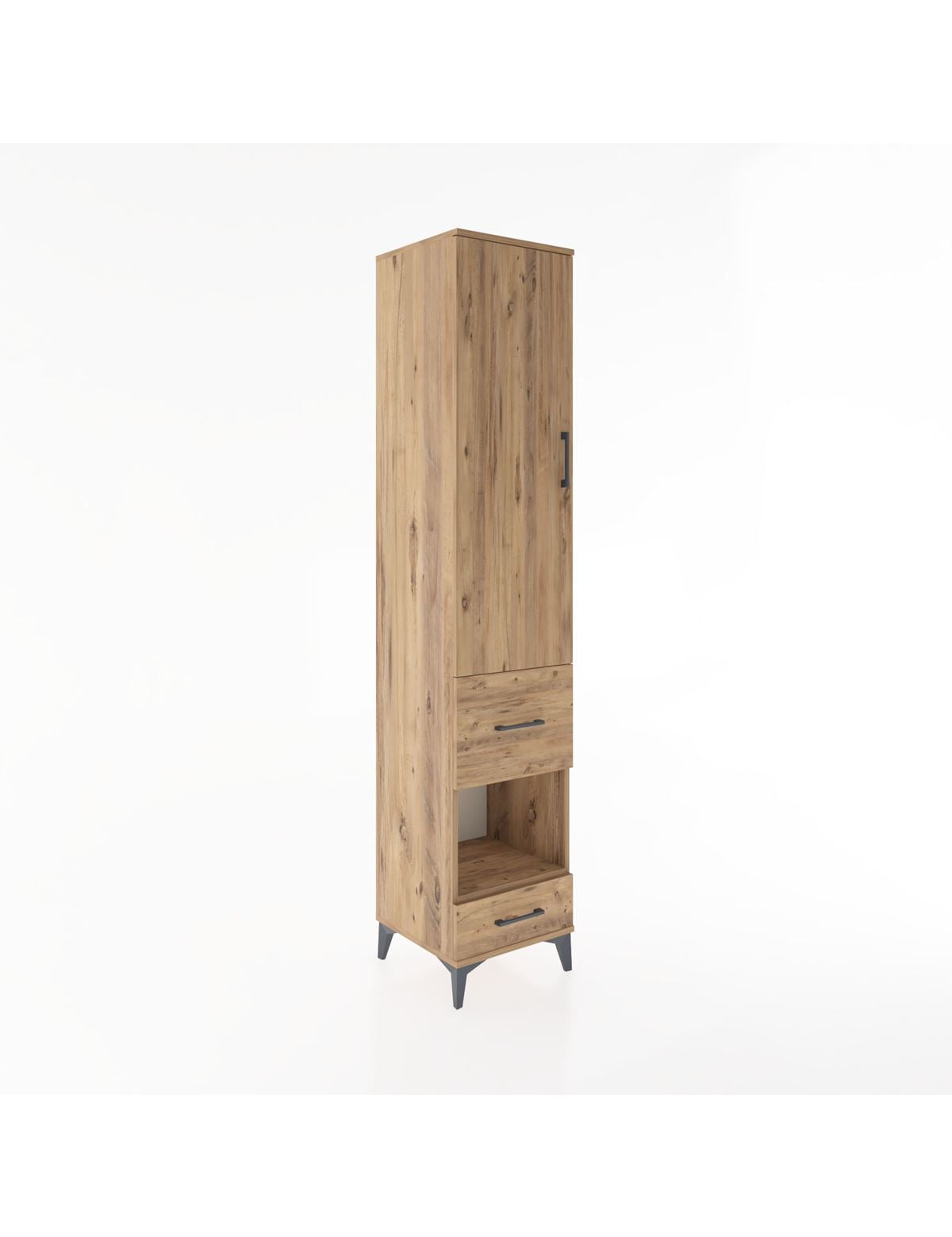 Hyperion Dolap 4 Raflı 2 Çekmeceli Tek Kapaklı 44x44x221 Çam-Çam