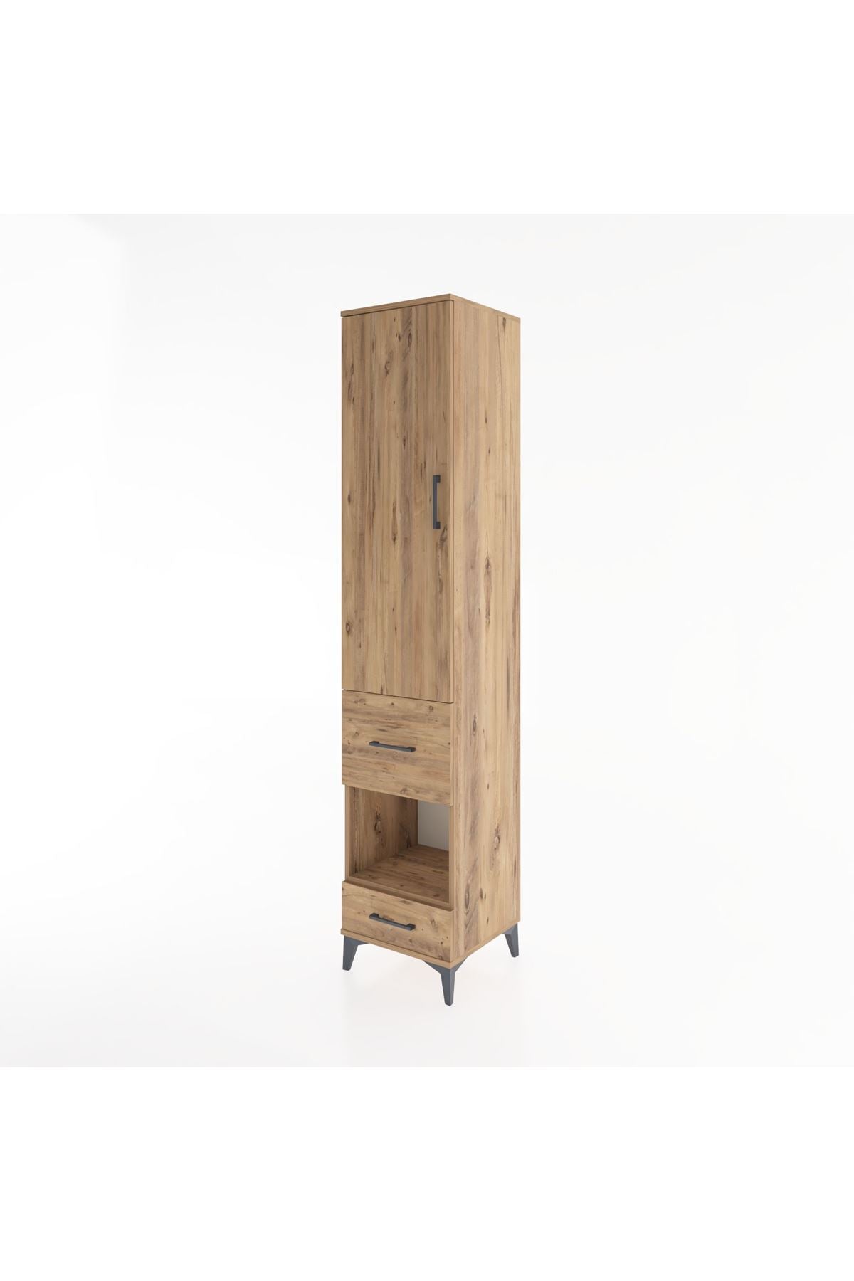 Hyperion Dolap 4 Raflı 2 Çekmeceli Tek Kapaklı 44x44x221 Çam-Çam