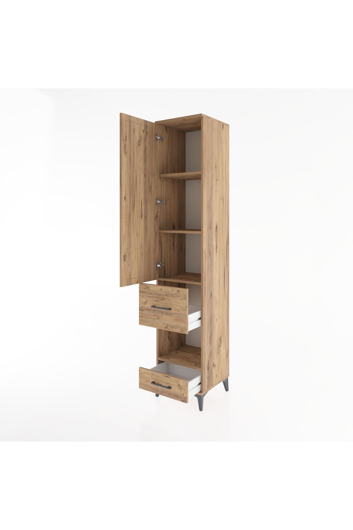 Hyperion Dolap 4 Raflı 2 Çekmeceli Tek Kapaklı 44x44x221 Çam-Çam