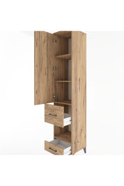 Hyperion Dolap 4 Raflı 2 Çekmeceli Tek Kapaklı 44x44x221 Çam-Çam