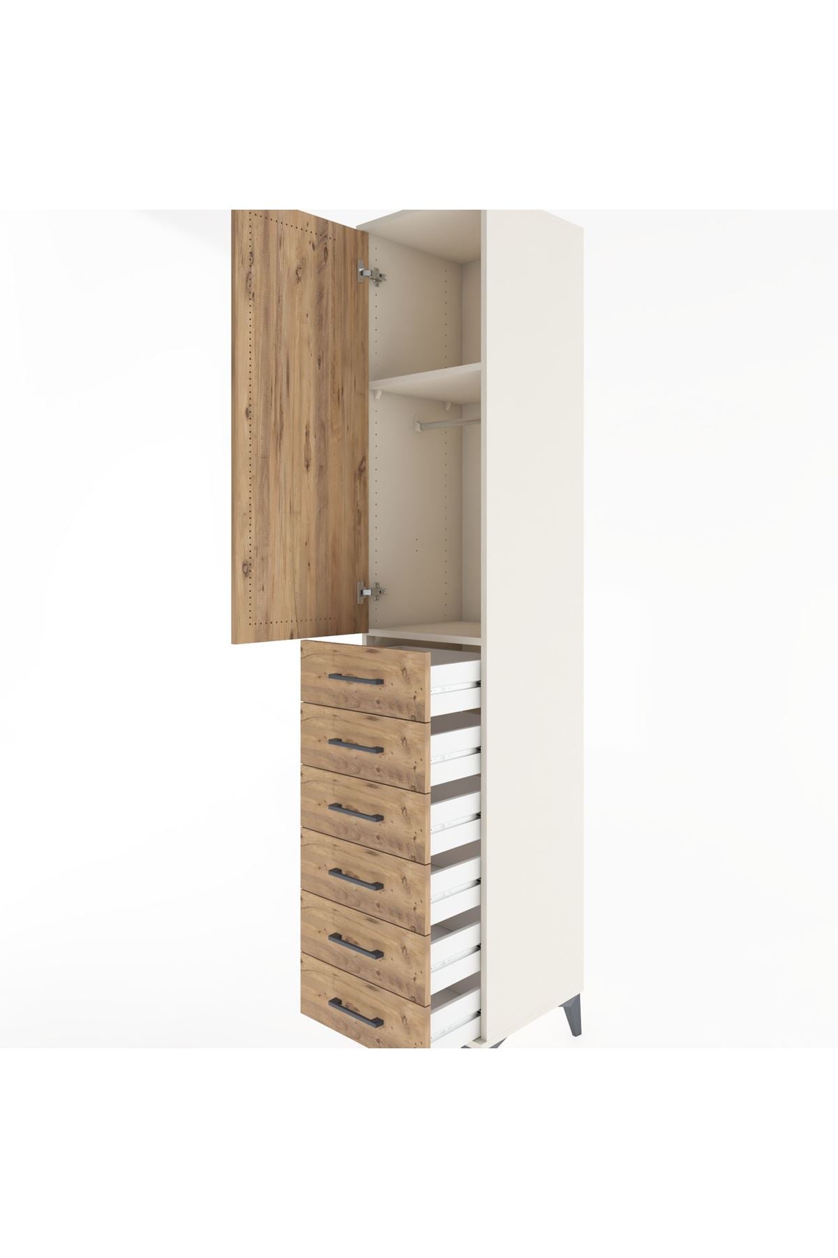 Hyperion Dolap 2 Raflı 6 Çekmeceli Tek Askılı 44x44x221 Aytaşı-Çam