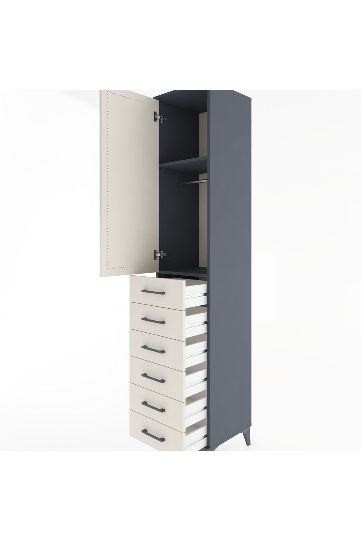 Hyperion Dolap 2 Raflı 6 Çekmeceli Tek Askılı 44x44x221 Antrasit-Aytaşı