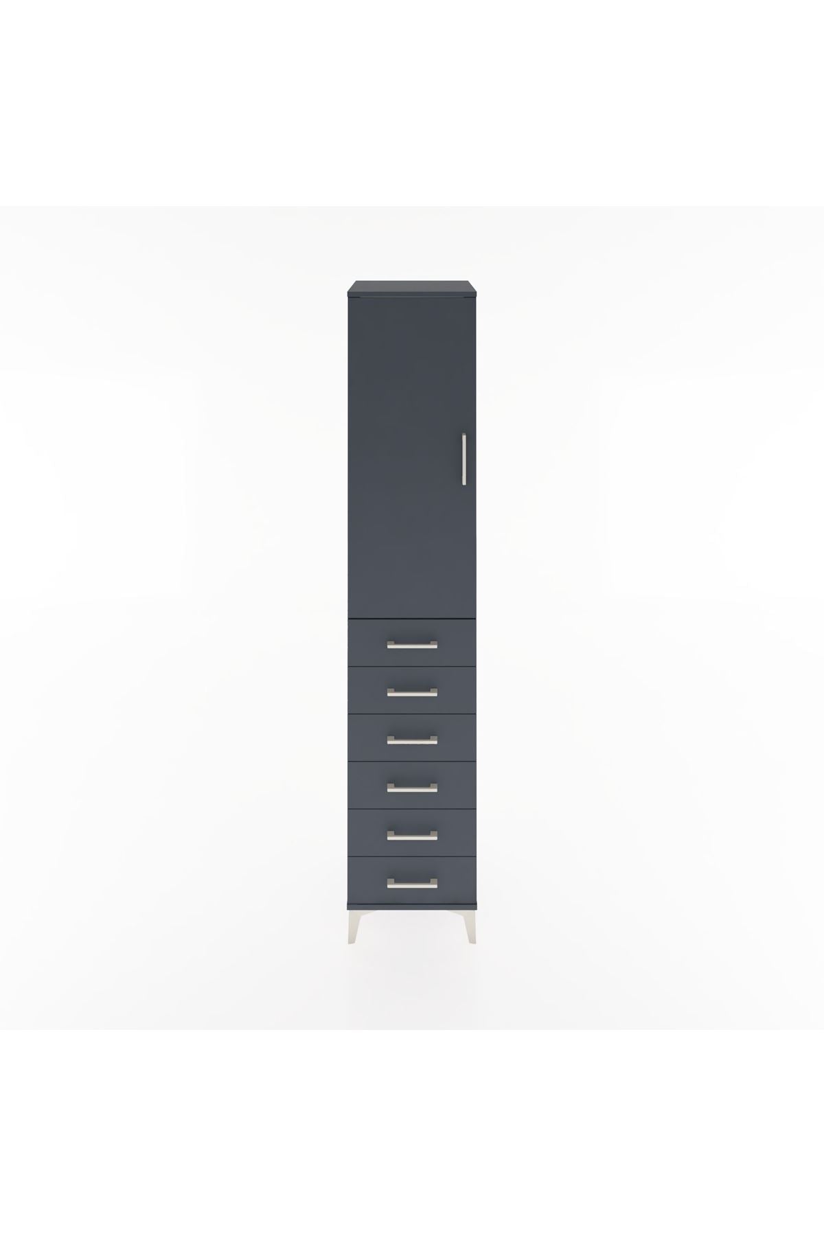 Hyperion Dolap 2 Raflı 6 Çekmeceli Tek Askılı 44x44x221 Antrasit-Antrasit