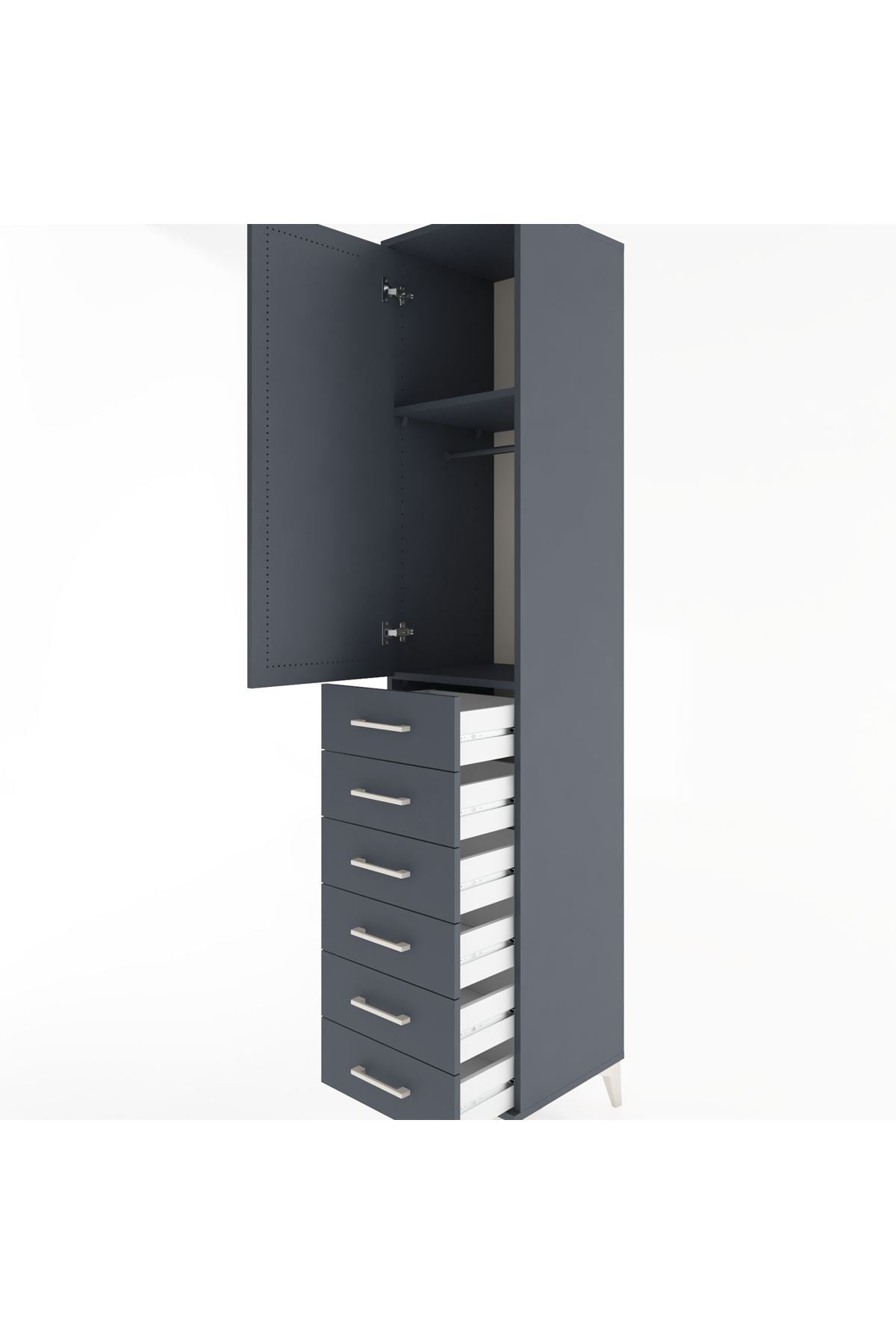 Hyperion Dolap 2 Raflı 6 Çekmeceli Tek Askılı 44x44x221 Antrasit-Antrasit