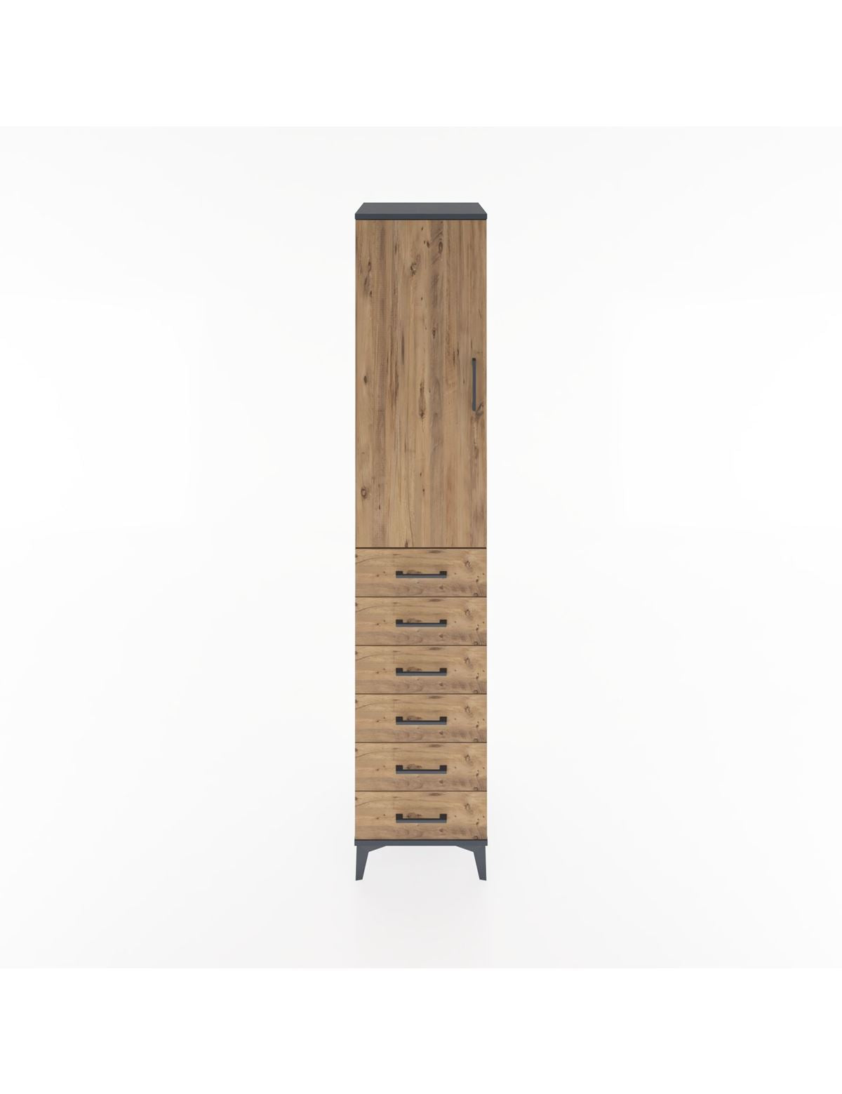 Hyperion Dolap 2 Raflı 6 Çekmeceli Tek Askılı 44x44x221 Antrasit-Çam