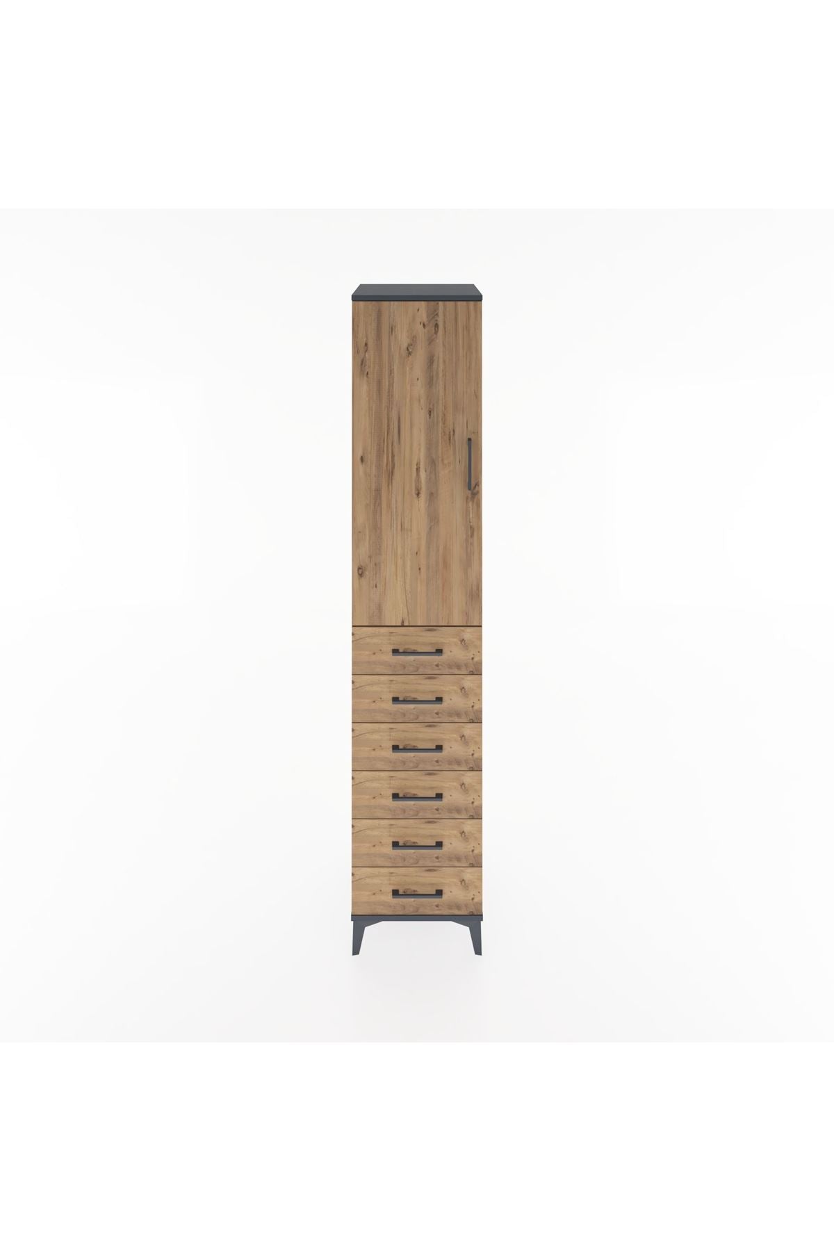 Hyperion Dolap 2 Raflı 6 Çekmeceli Tek Askılı 44x44x221 Antrasit-Çam