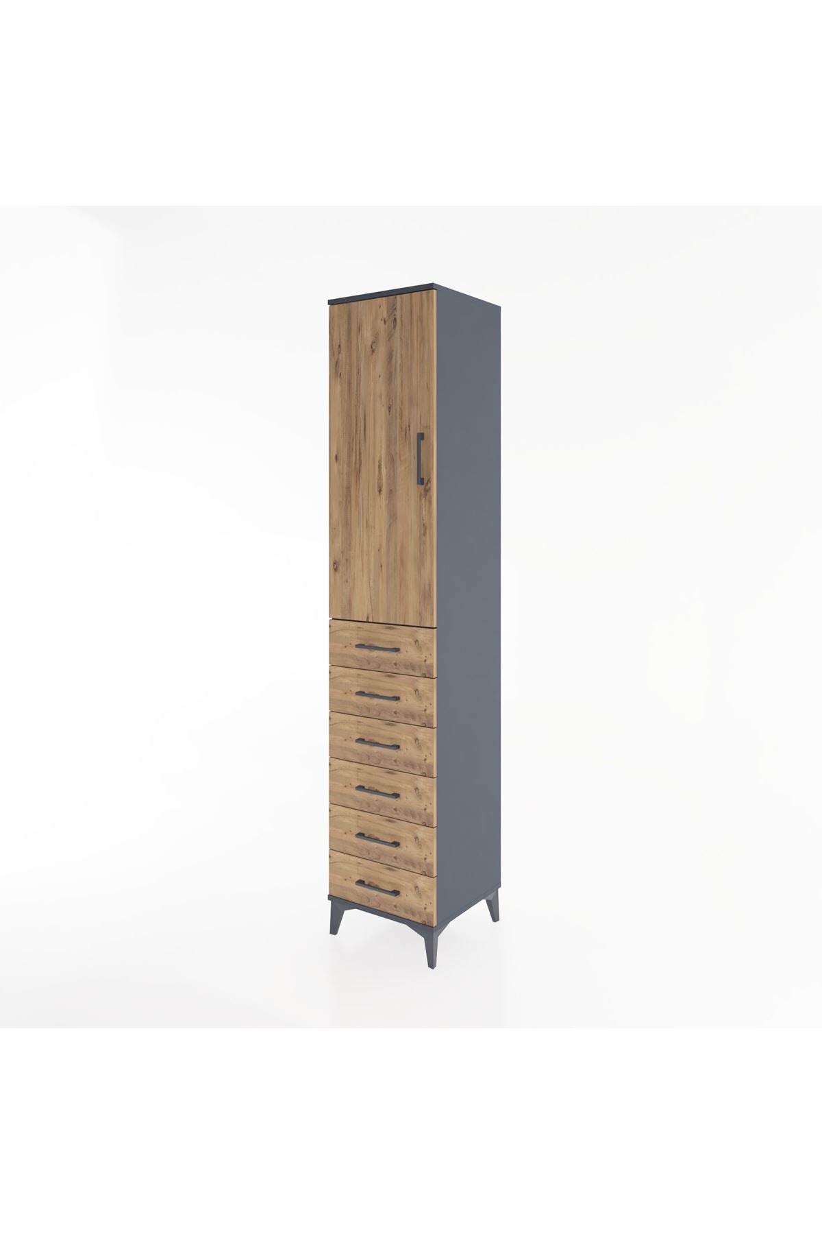 Hyperion Dolap 2 Raflı 6 Çekmeceli Tek Askılı 44x44x221 Antrasit-Çam